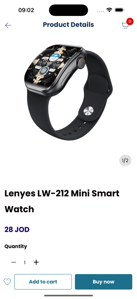 Xmart Jo - Xmart Jo app product details screen for a Lenyes Mini Smart Watch with price in JOD