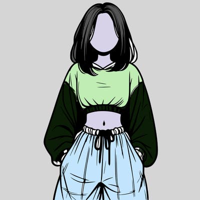realistic girl faceless with baggy pants and a crop top