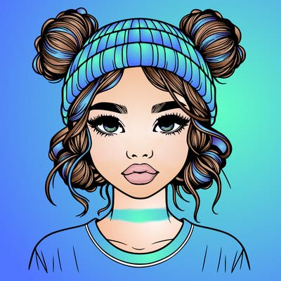 realistic girl with buns in her hair with a beanie on