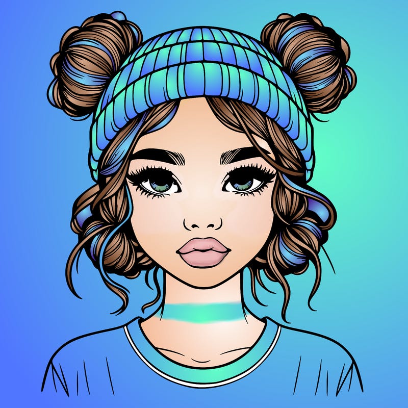 realistic girl with buns in her hair with a beanie on