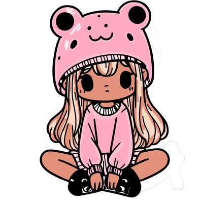 a girl wearing a frog hat and some frog socks