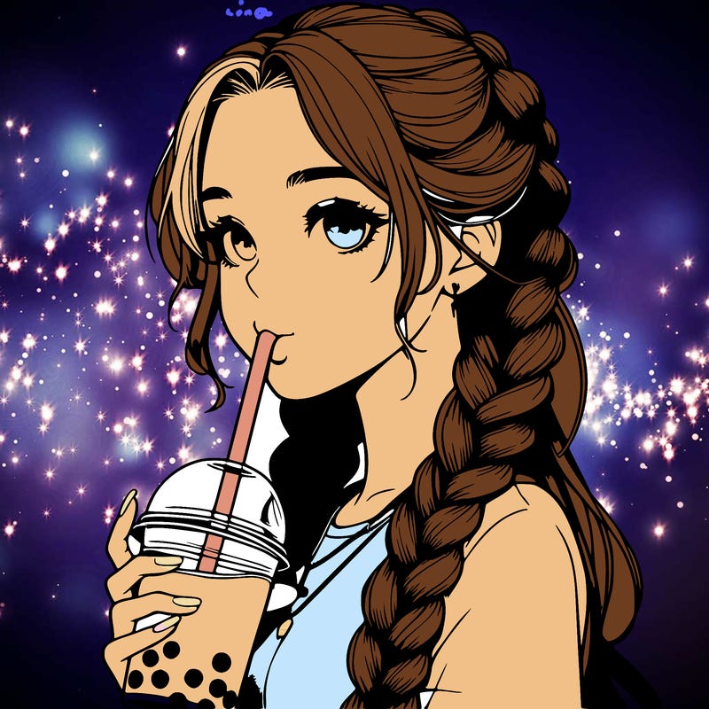 realistic girl with braided hair drinking boba