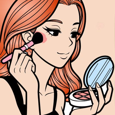 little girl putting on makeup