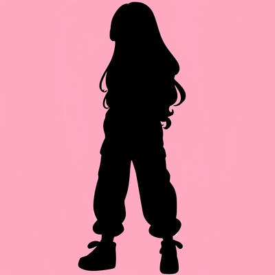 girl in baggy pants crop top and long hair