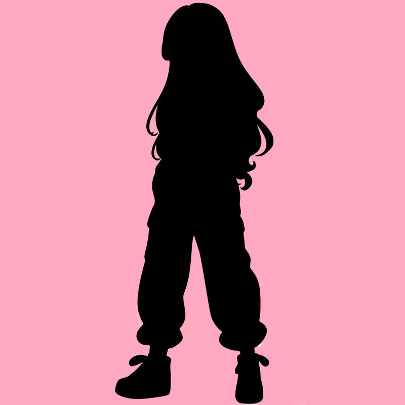 girl in baggy pants crop top and long hair