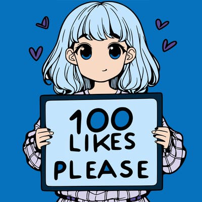 a girl holding a sign saying 100 likes please