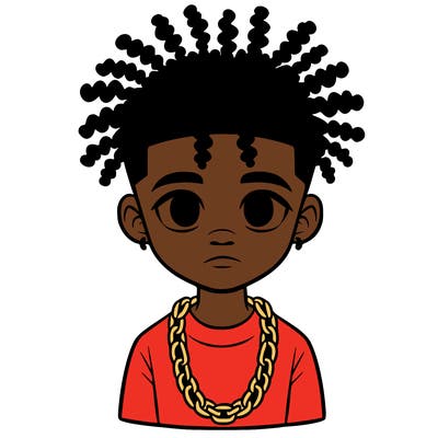 a 10 year old black boy that has indavisual twist and a chain on