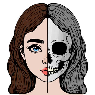 realistic girl half face half skull