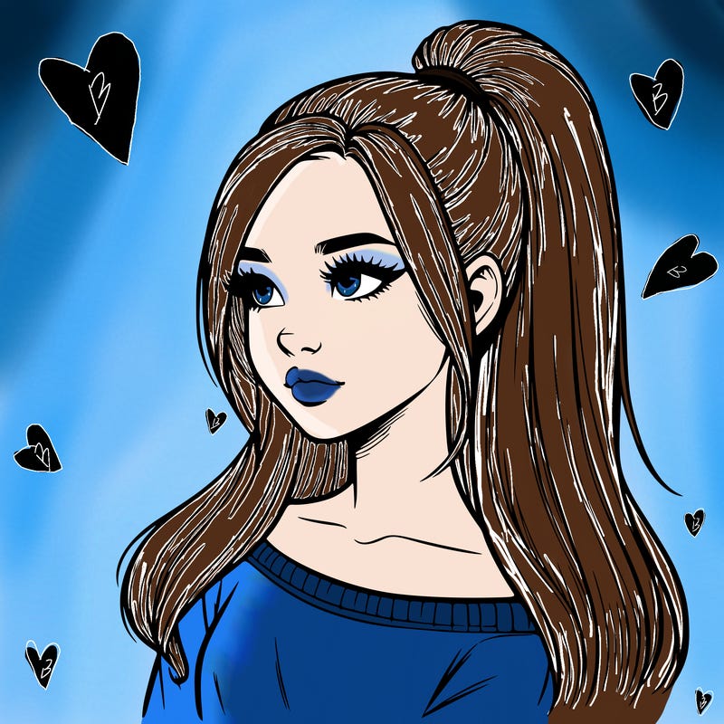 realistic girl with a high ponytail