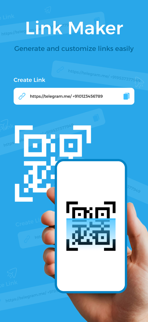 Interface de l'application Tele Tools montrant la fonctionnalité Link Maker avec un générateur de code QR pour les liens d'invitation Telegram