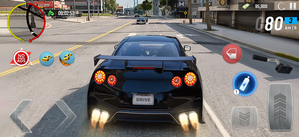 City Driving and Drifting Star - Coche deportivo negro conduciendo por las calles de la ciudad en un juego simulador