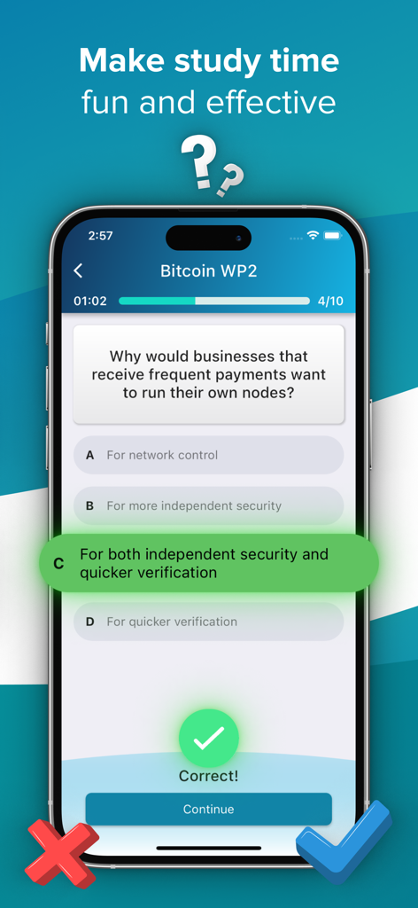 AI Quiz Generator - Quizatic - Mobile screen of Quizatic app showing an interactive multiple choice quiz with the correct answer highlighted in green