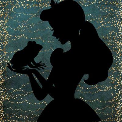 a shadow of a princess holding a frog realistic