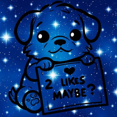a puppy holding a sign that says 2 likes maybe?