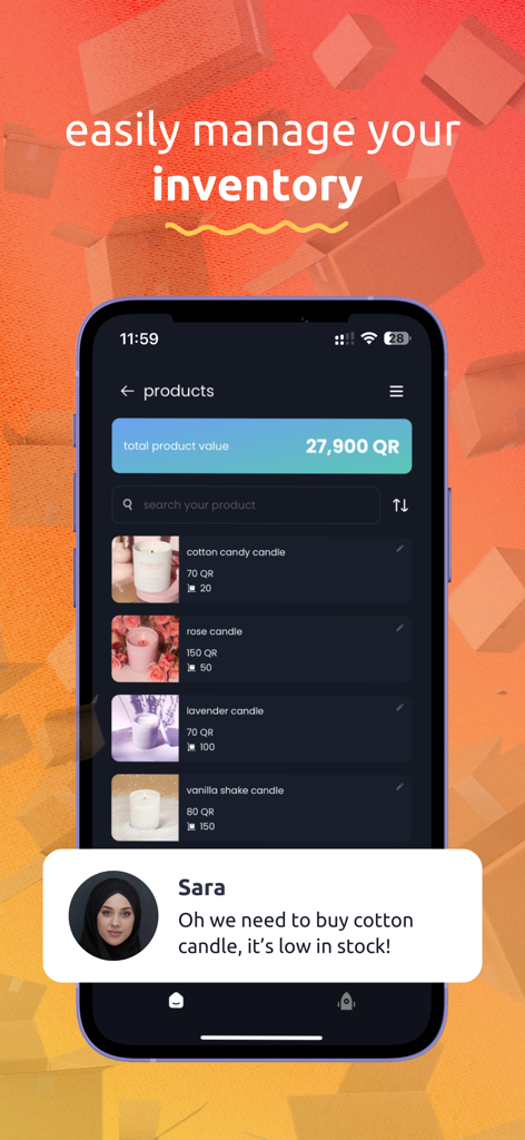 adeer - أدير - Adeer app interface for tracking business inventory and product stock levels