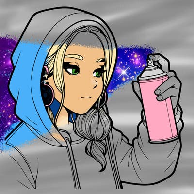 a realistic girl, spray painting