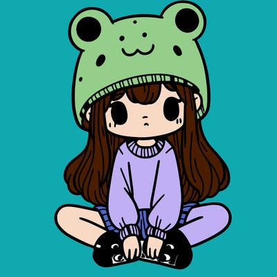 a girl wearing a frog hat and some frog socks