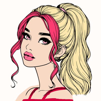 realistic girl with a ponytail on her hair and lips