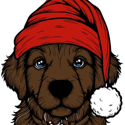 realistic dog with a christmas hat
