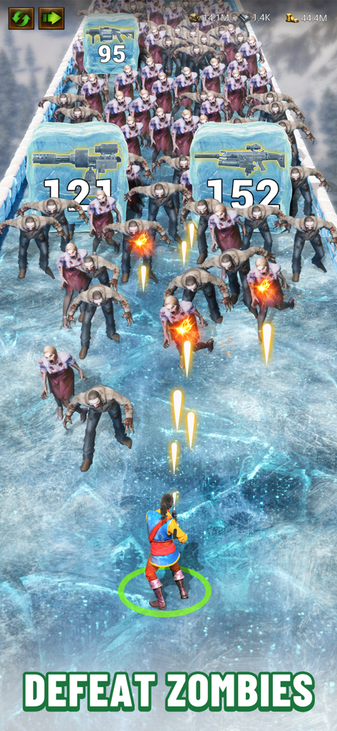 Evony - Character shooting at a crowd of zombies in Evony The King's Return survivor mode