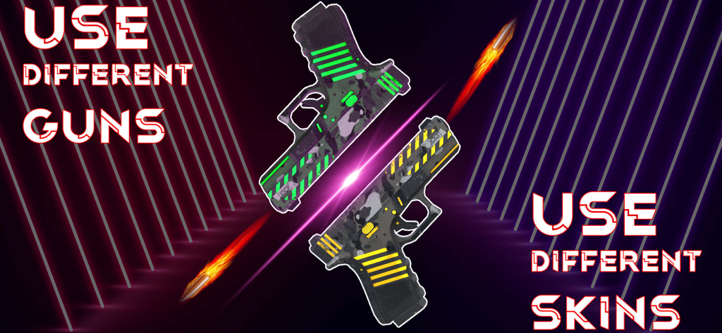 Lightsaber Simulator Gun Sound - Dos pistolas estilizadas con skins verde y amarillo brillantes en una captura de pantalla del simulador