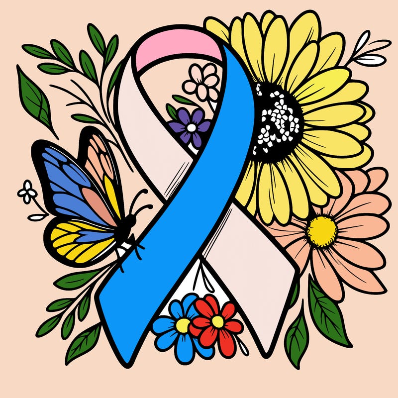 cancer awareness symbol with flowers and butterflies