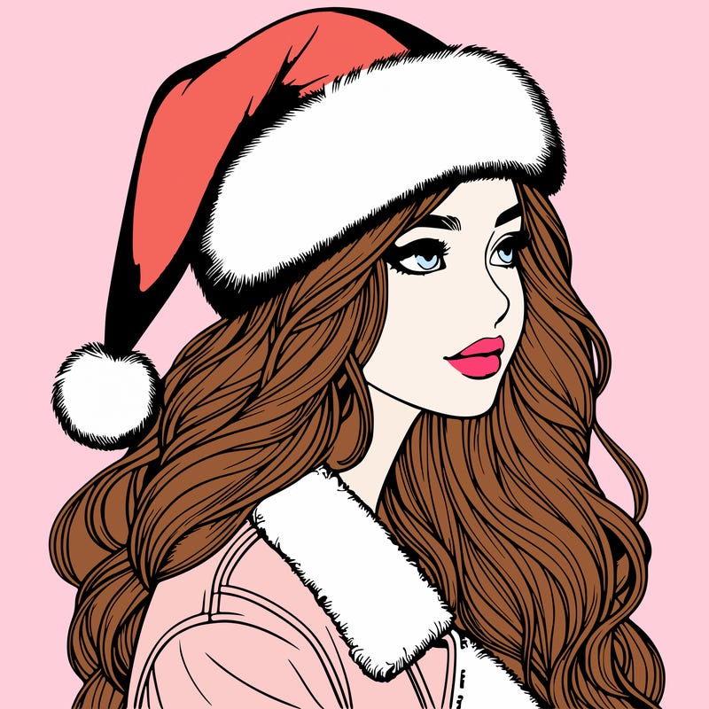 realistic girl in santa hat