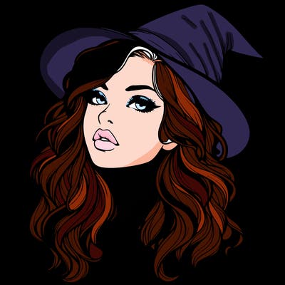 realistic witch girl with wavy hair and lips