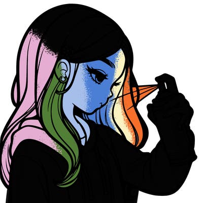 a realistic girl spray painting