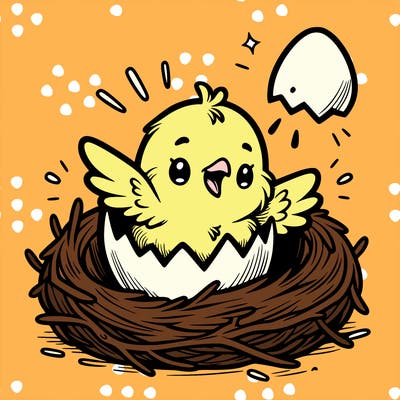 a baby chick hatching from an egg in a nest