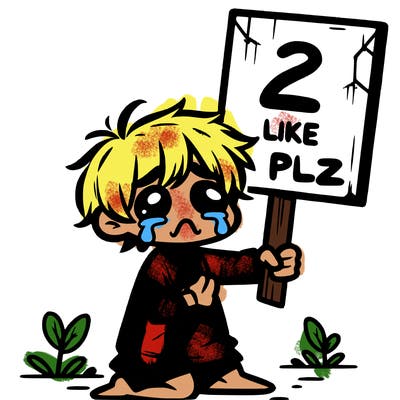 small poor toddler crying with sign that says 2 like plz