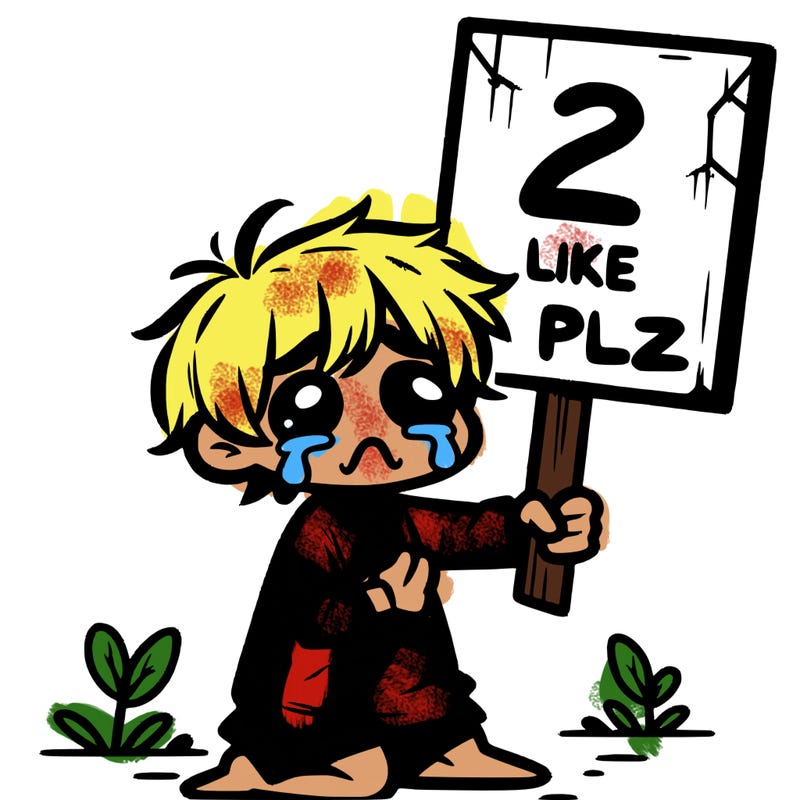 small poor toddler crying with sign that says 2 like plz