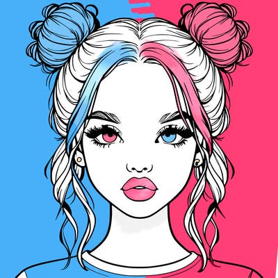 realistic girl with two buns in hair and lips