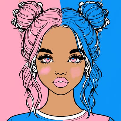 realistic girl with two buns in hair and lips