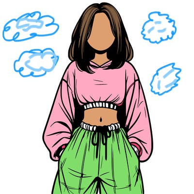 realistic girl faceless with baggy pants and a crop top