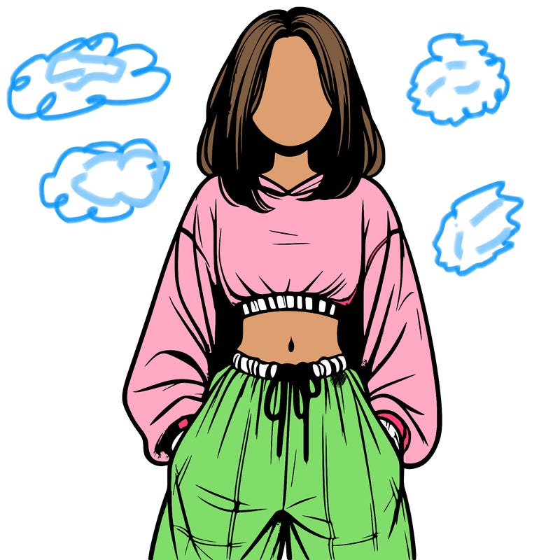 realistic girl faceless with baggy pants and a crop top