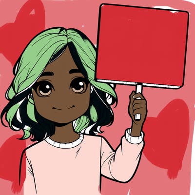 realistic girl holding up a sign