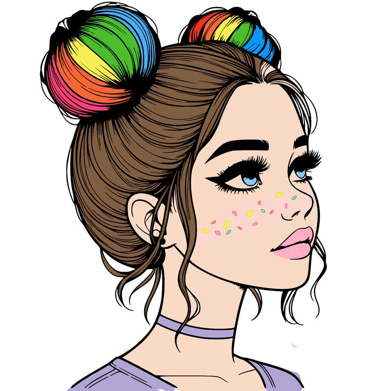 realistic girl with buns on the top of her head
