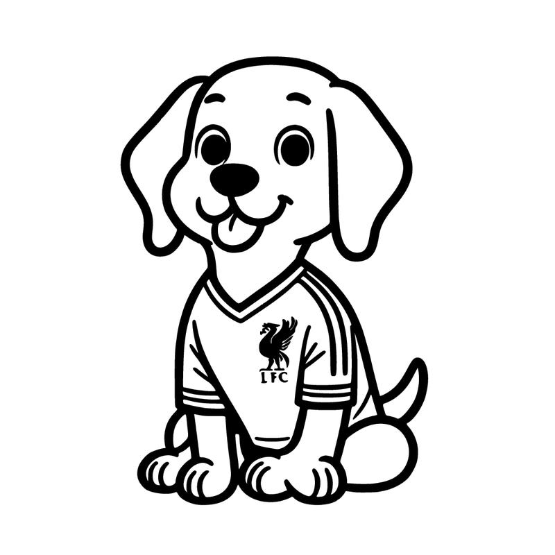 dog in a liverpool soccer kit