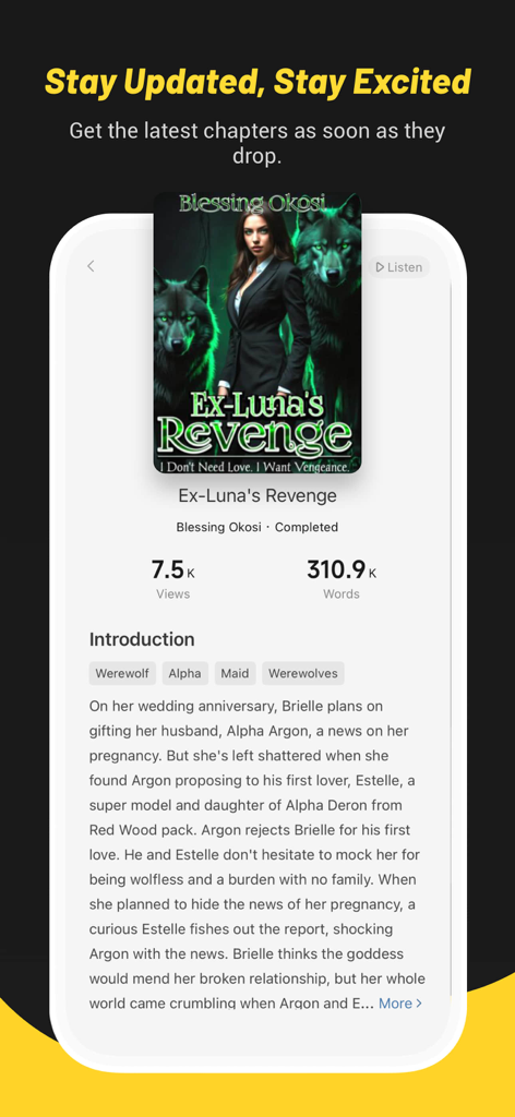 TapRead book details for a popular werewolf romance story.