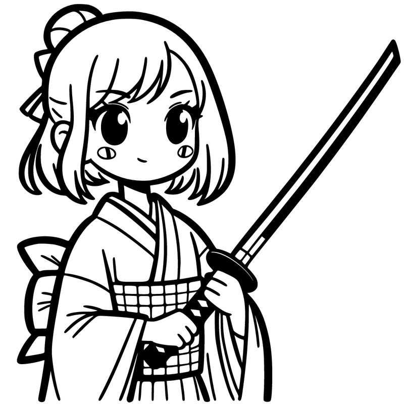 a girl with a katana wearing a kimono