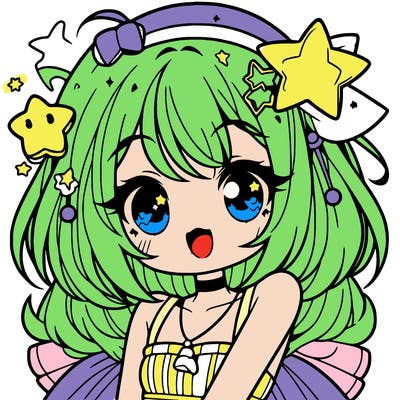 cute anime girl with star accessories