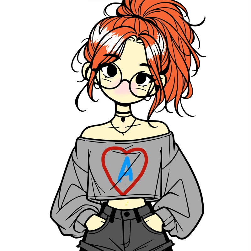 girl with a messy ponytail glasses a baggy crop top and jean shorts