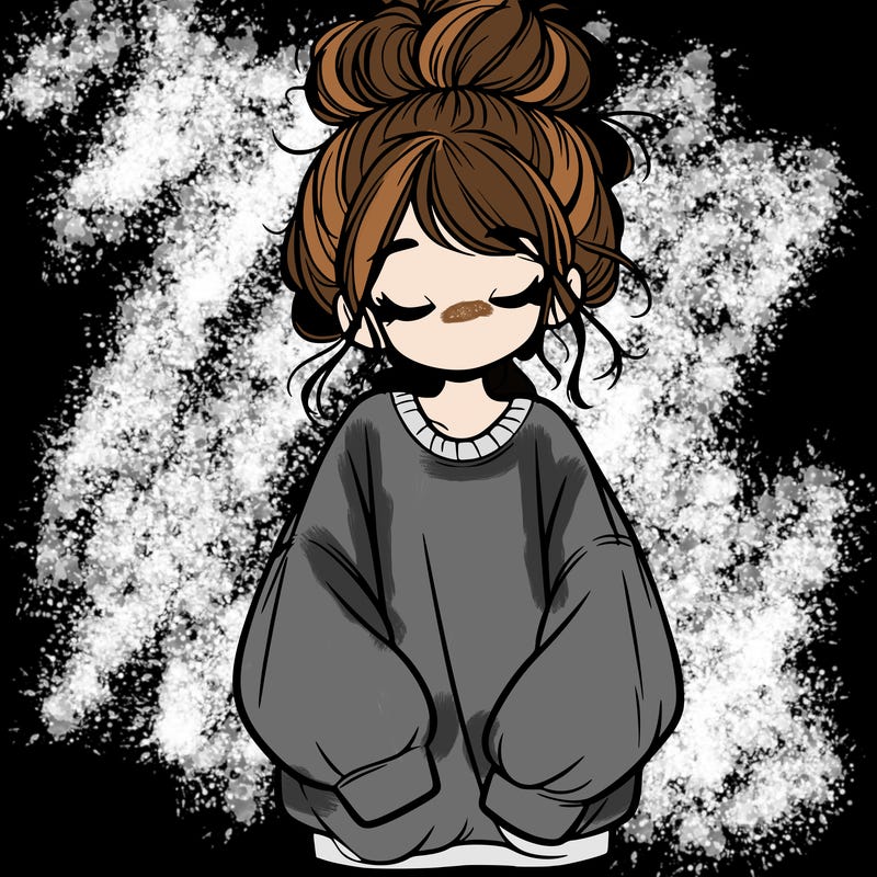 girl with baggy sweatshirt and messy bun