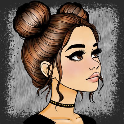 realistic girl with buns on the top of her head