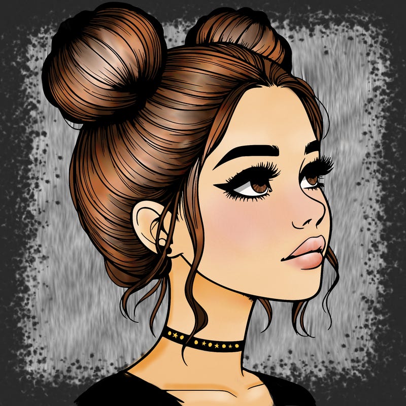 realistic girl with buns on the top of her head