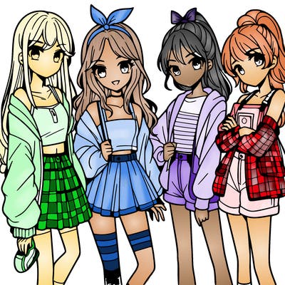 teen manga girls group of 4