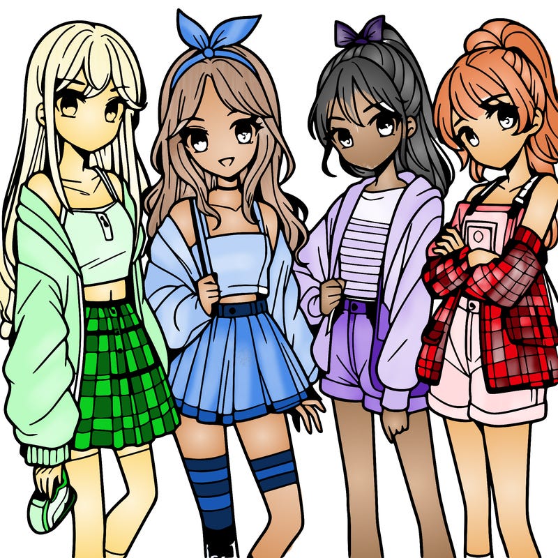 teen manga girls group of 4