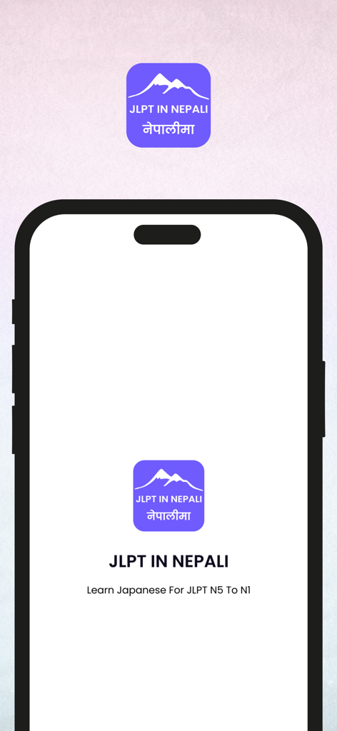 JLPT in Nepali app splash screen showing the logo and tagline Learn Japanese For JLPT N5 To N1