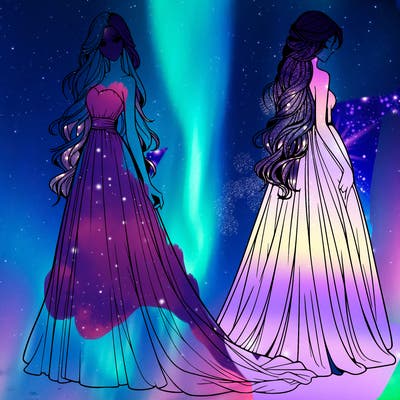 realistic woman with long flowing dress